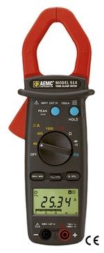 AEMC Instruments 2117.70 Clamp-on Meter Model 514 (AC/DC, TRMS, 1000AAC/DC, 750VAC/1000VDC, Hz, Ohms, Continuity)