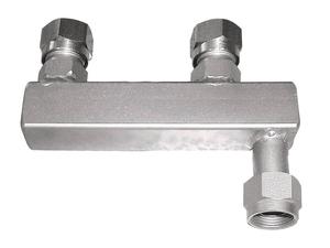 Twin adapter, M 16x1 female to 2 x M16x1 male, each